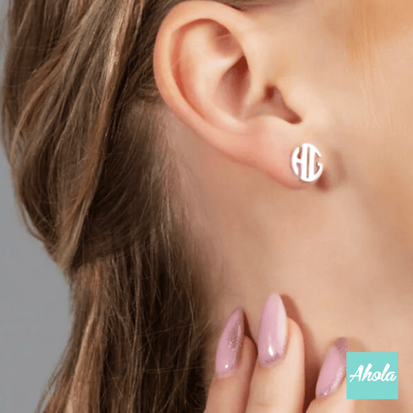 SP024 Block Monogram Initial 925 Sterling Sliver Name Earrings 字母組合耳環 (一對) - Ahola