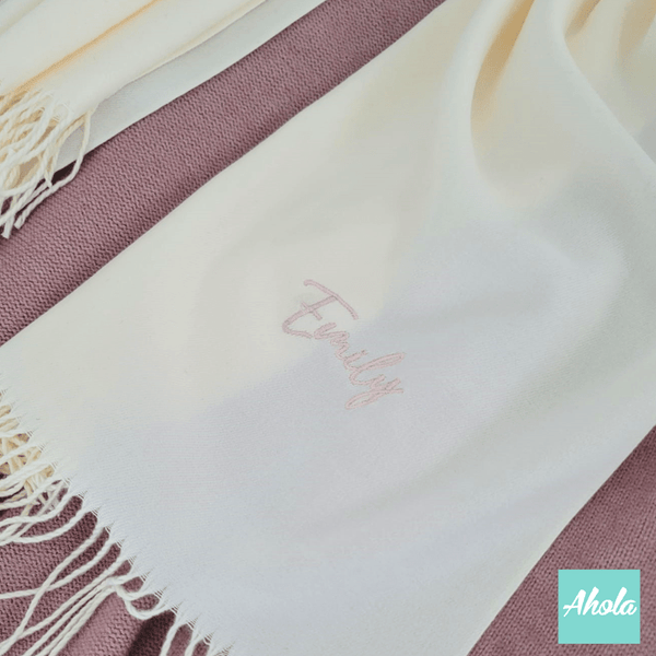 【Warmth】Embroidery name/phrase Cashmere silk scarf 繡英文字蚕絲羊絨圍巾