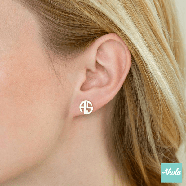 SP024 Block Monogram Initial 925 Sterling Sliver Name Earrings 字母組合耳環 (一對) - Ahola