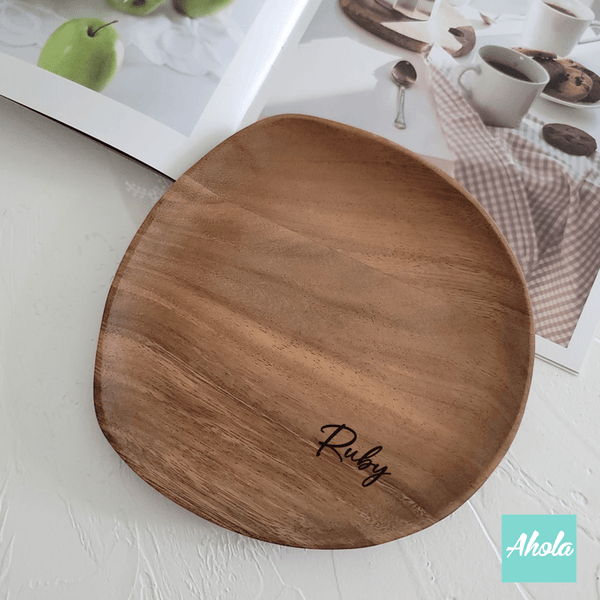 【Hibo】Irregular Oval Solid Wood Tray/Plate Tableware Set of 2 不規則橢圓形實木托盤/盤子餐具兩件套裝