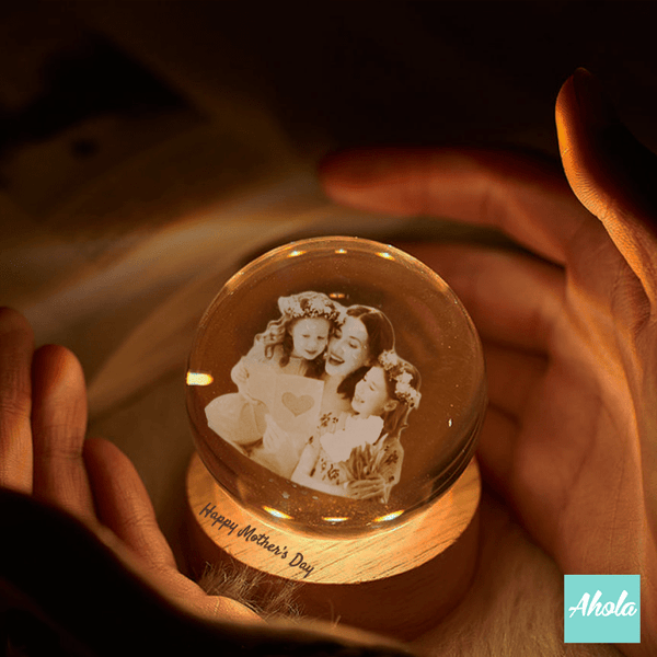 【Photograph】Crystal Ball with Laser Engraved Wooden Light 照片水晶球刻字小燈盒