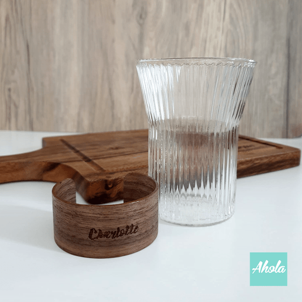 【Jones】Personalizable Glass With Wooden Sleeve 刻字防燙木杯環玻璃杯