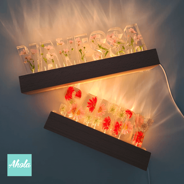 【Glowry】Mix Dried Flowers Hard Wood LED Decor Night Lamp 乾花亞加力小夜燈