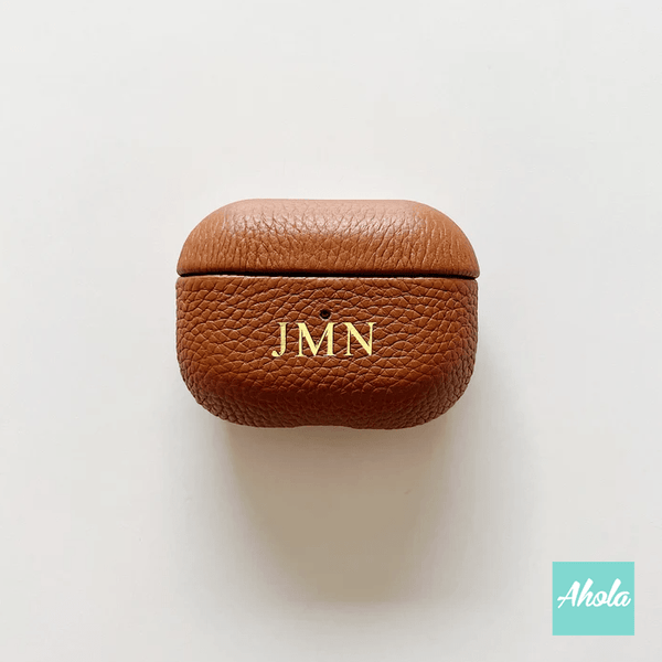 【Poddy】Apple Airpods Monogram Genuine Pebble Leather Case 燙金/銀壓字牛皮保護套