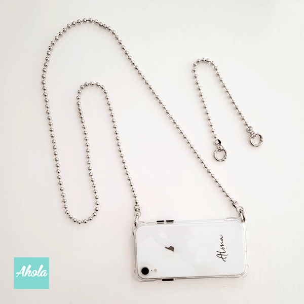 【Toho】Silver Beads TPU Transparent Phone Case 銀珠掛鏈四角掛頸透明電話軟殼