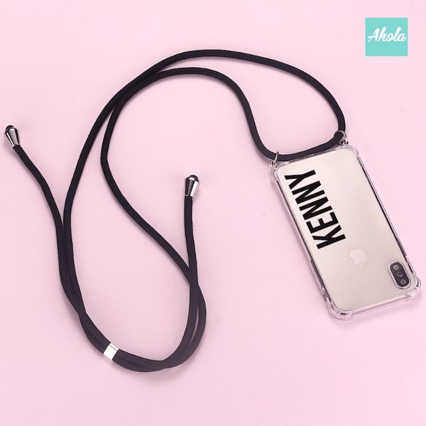 【RŌpe】Crossbody Lanyard PU Transparent Phone Case 自定名字掛頸透明電話軟殼 - Ahola