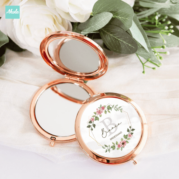 Floral wreath Bridesmaid Round Double Sided Compact Mirror 花環伴娘隨身鏡盒 - Ahola