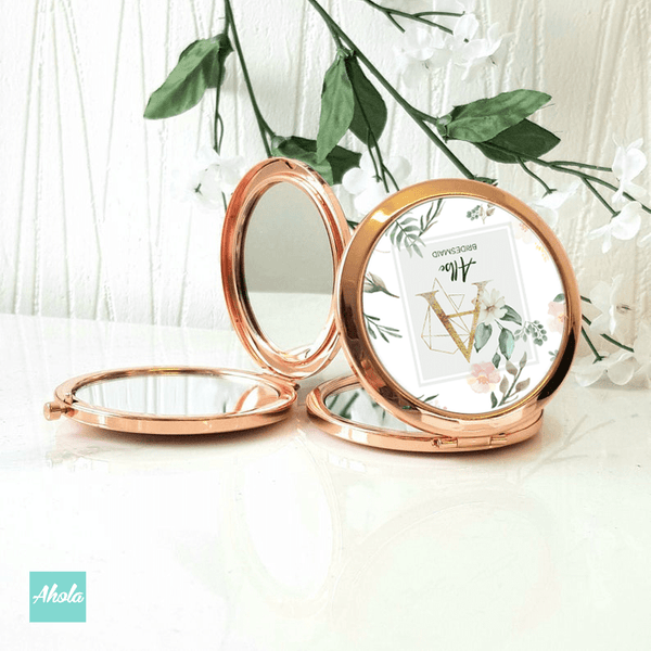 Floral wreath Bridesmaid Round Double Sided Compact Mirror 花環伴娘隨身鏡盒 - Ahola