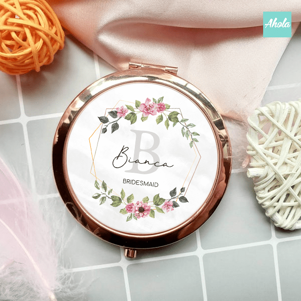 Floral wreath Bridesmaid Round Double Sided Compact Mirror 花環伴娘隨身鏡盒 - Ahola