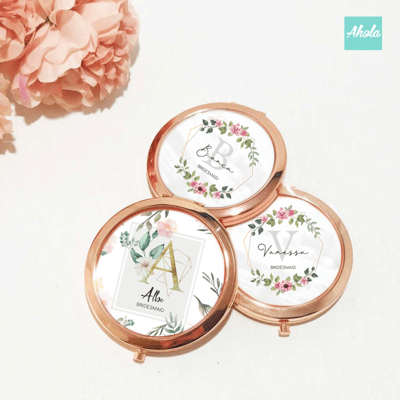 Floral wreath Bridesmaid Round Double Sided Compact Mirror 花環伴娘隨身鏡盒 - Ahola