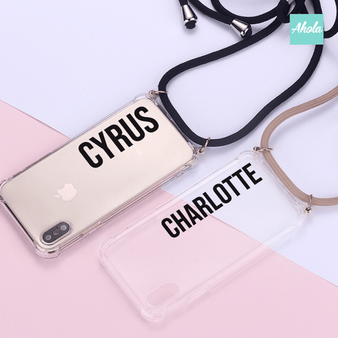 【RŌpe】Crossbody Lanyard PU Transparent Phone Case 自定名字掛頸透明電話軟殼 - Ahola