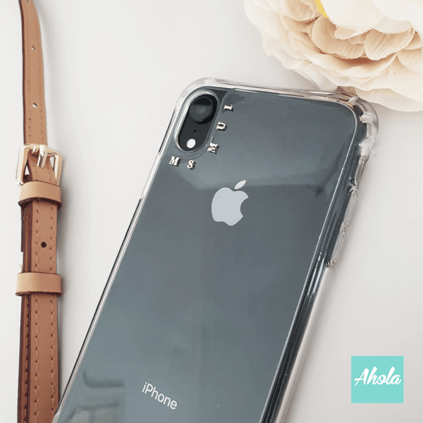 【Sofe】Crossbody Cow Leather Lanyard Gold Letter Clear Phone Case 牛皮帶掛頸金色字母硬底全包軟邊矽膠電話殼