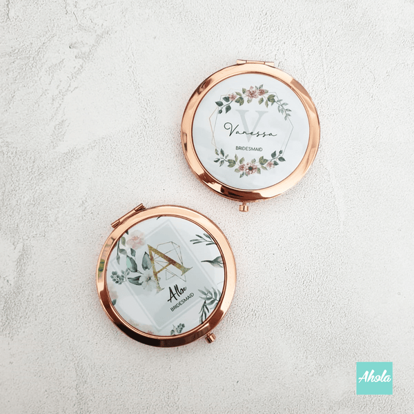 Floral wreath Bridesmaid Round Double Sided Compact Mirror 花環伴娘隨身鏡盒 - Ahola