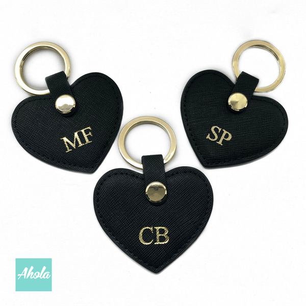 【Cuore】Embossed Saffiano Leather Heart Keyring 心形十字壓紋牛皮鑰匙圈