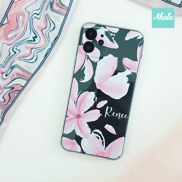 【Sooma】Soft TPU transparent phone case 粉色花朵名字透明電話軟殼