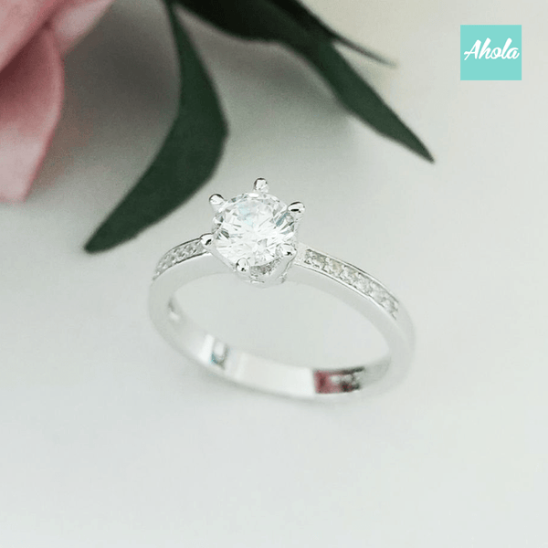 IJ006 Sterling Silver Round Cut .75CT Cubic Zirconia Ring 純銀六爪鋯石戒指| 現貨 | 落單後大約2-3個工作天寄出✨ - Ahola