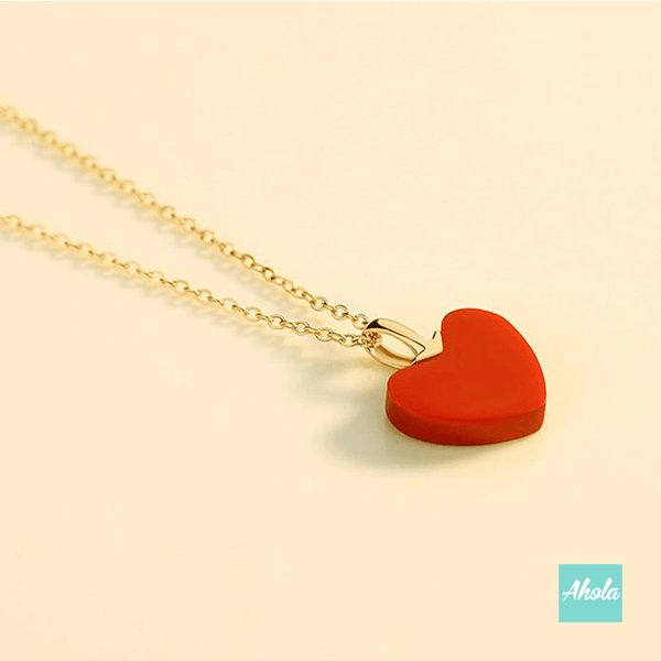 IJ005 Dainty Red Heart Pendant Gold Chain Necklace 純銀小紅心頸鏈| 現貨 | 落單後大約2-4個工作天寄出✨ - Ahola