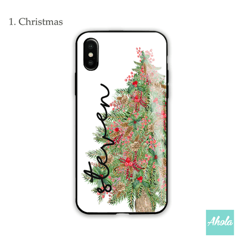 【Christmas】Black bumper tempered glass phone Case 聖誕圖全包邊玻璃名字電話殼 📣由於農曆新年假期關係, 此產品最遲在1月28號落單/付款, 2月10號左右完成寄出, 而1月29號至2月14號落單將會在3月頭/中寄出 - Ahola