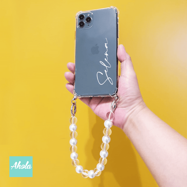 【Macy】Mixed Bead Strap TPU Transparent Phone Case 混珠掛繩自訂名字透明電話軟殼