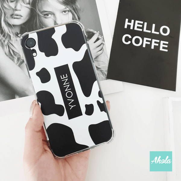 【Milky】Cow Print Soft TPU transparent phone case 乳牛圖案名字透明電話軟殼