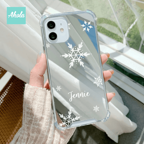 【Snowfur】Protective Snowflake Print Mirror Phone Case 全包邊雪花鏡面名字電話殼