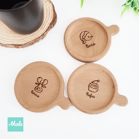 【ho-ho-ho】Engraved Wooden Cup Lid / Coaster 刻字櫸木杯蓋 / 杯墊