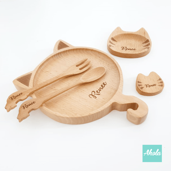 【Meow】Wood Tableware Set 櫸木刻字餐碟餐具套裝