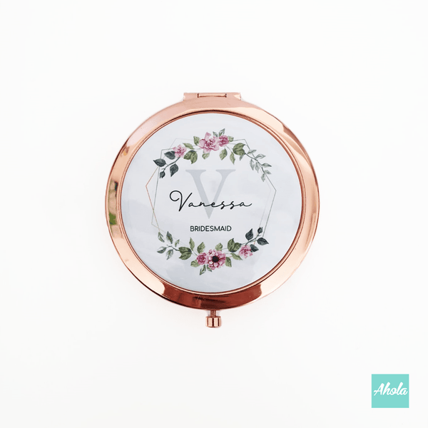 Floral wreath Bridesmaid Round Double Sided Compact Mirror 花環伴娘隨身鏡盒 - Ahola