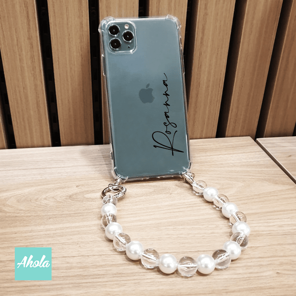 【Macy】Mixed Bead Strap TPU Transparent Phone Case 混珠掛繩自訂名字透明電話軟殼