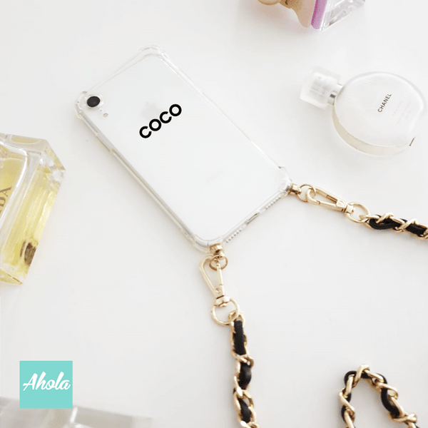 【Couture】Crossbody PU Leather Chain TPU Transparent Phone Case 自定名字鏈扣彷皮掛頸透明電話軟殼