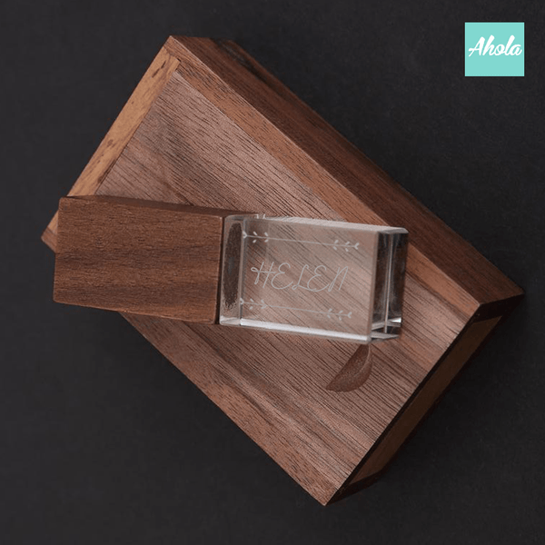 【Wooden】Laser Engraved Crystal USB drive 激光刻字水晶USB手指 - Ahola