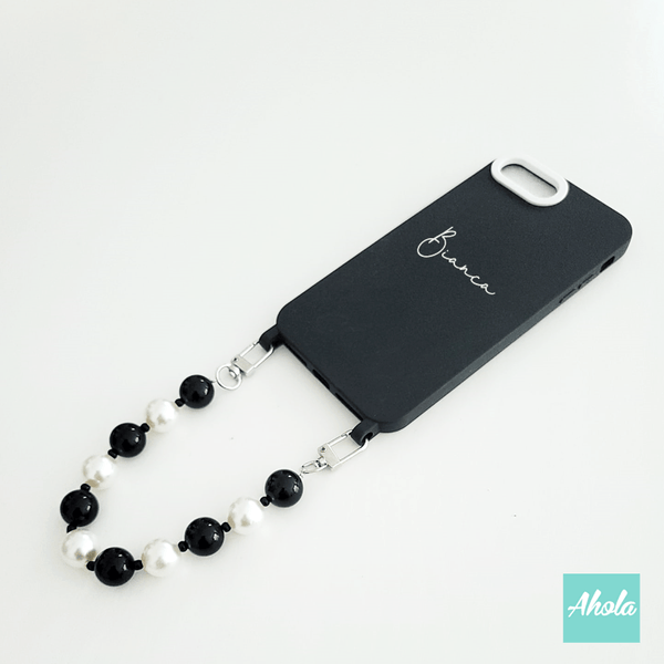 【BW】Mixed Beads Lanyard Black Silicone Phone Case 混合珠珠黑色電話軟殼