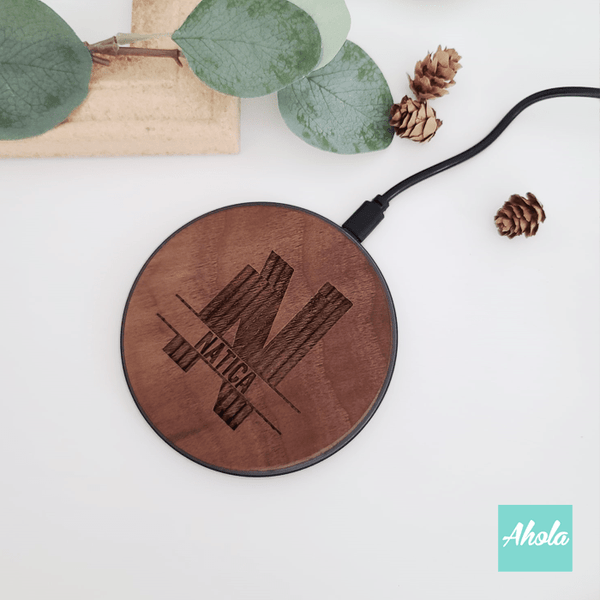 【Split Monogram】Engrave Wood 15W Ultra thin FastWireless Charger Pad 刻字胡桃木無線差電板