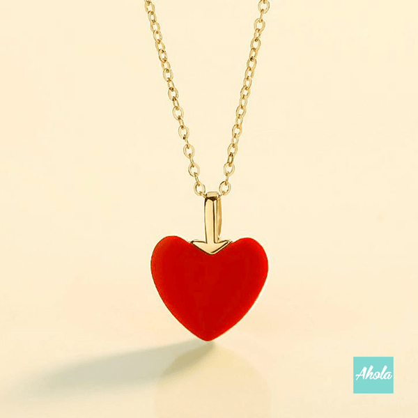 IJ005 Dainty Red Heart Pendant Gold Chain Necklace 純銀小紅心頸鏈| 現貨 | 落單後大約2-4個工作天寄出✨ - Ahola