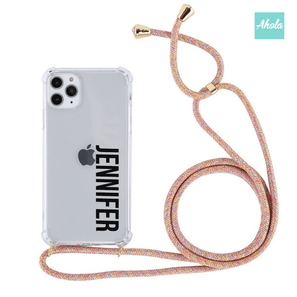 【RŌpe】Crossbody Lanyard PU Transparent Phone Case 自定名字掛頸透明電話軟殼 - Ahola