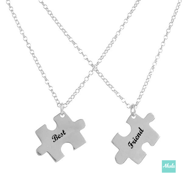 SP056 Platinum Plated Sterling Silver Puzzle Piece Necklace Set 純銀刻字砌圖頸鏈 - Ahola