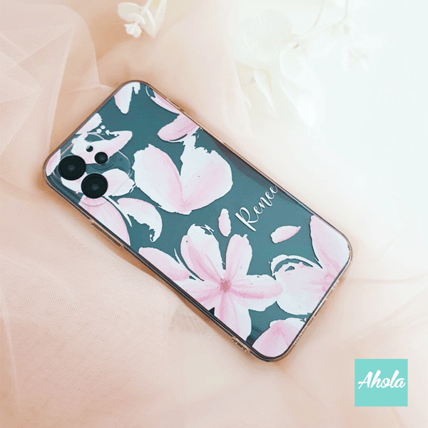 【Sooma】Soft TPU transparent phone case 粉色花朵名字透明電話軟殼