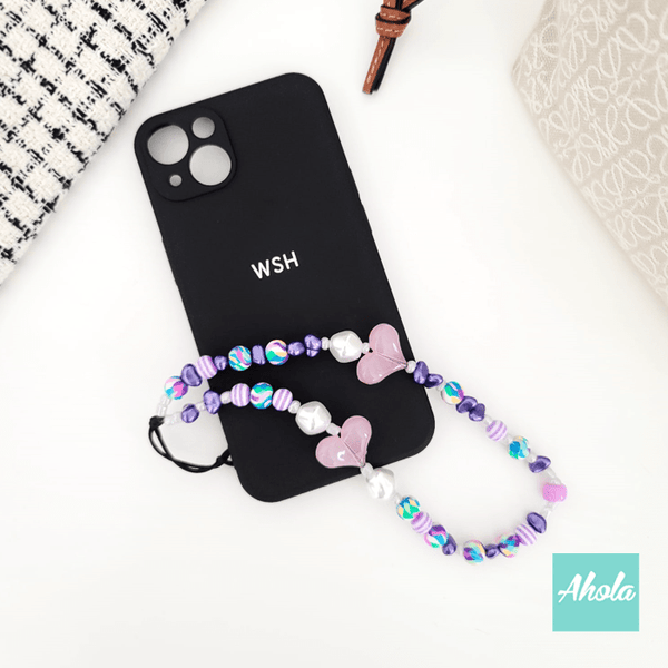 【Cora】Custom Silicone Phone Case With Heart Beaded Phone Charm 全包邊矽膠電話殼連掛繩