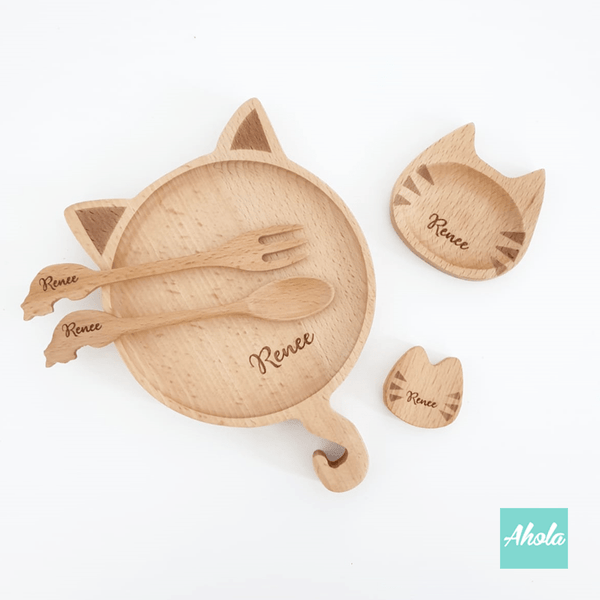 【Meow】Wood Tableware Set 櫸木刻字餐碟餐具套裝
