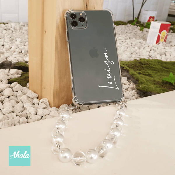 【Macy】Mixed Bead Strap TPU Transparent Phone Case 混珠掛繩自訂名字透明電話軟殼