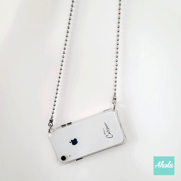 【Toho】Silver Beads TPU Transparent Phone Case 銀珠掛鏈四角掛頸透明電話軟殼