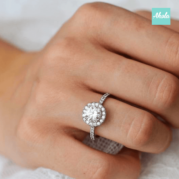 IJ003 Sterling Silver Round Halo Ring 純銀圓邊鋯石戒指| 落單後大約2-4個工作天寄出✨ - Ahola