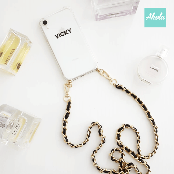 【Couture】Crossbody PU Leather Chain TPU Transparent Phone Case 自定名字鏈扣彷皮掛頸透明電話軟殼