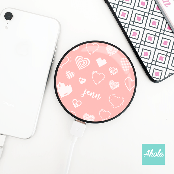 【Mini Hearts】Tempered Glass Portable Power Bank 心心圖案名字便攜式差電器