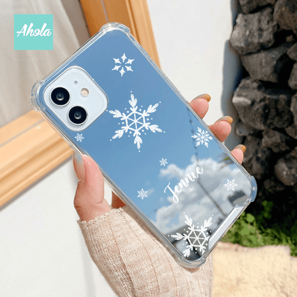 【Snowfur】Protective Snowflake Print Mirror Phone Case 全包邊雪花鏡面名字電話殼
