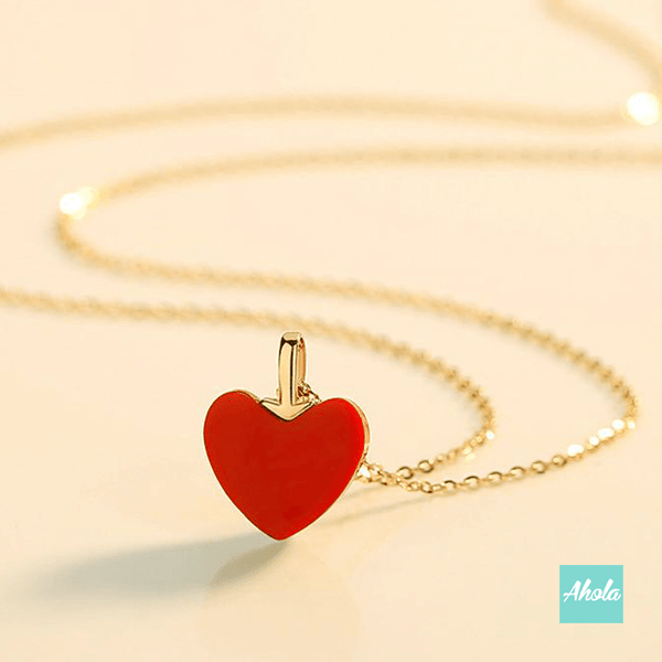 IJ005 Dainty Red Heart Pendant Gold Chain Necklace 純銀小紅心頸鏈| 現貨 | 落單後大約2-4個工作天寄出✨ - Ahola