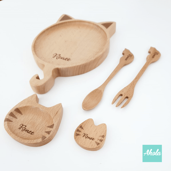 【Meow】Wood Tableware Set 櫸木刻字餐碟餐具套裝