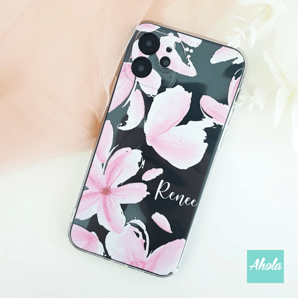 【Sooma】Soft TPU transparent phone case 粉色花朵名字透明電話軟殼