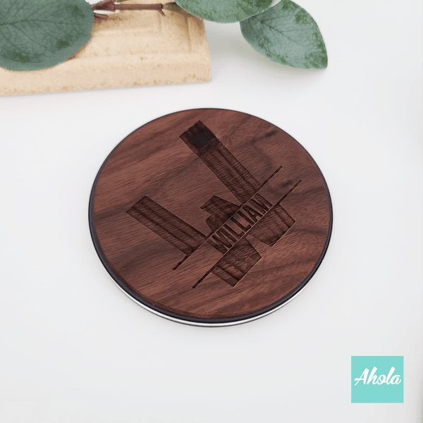 【Split Monogram】Engrave Wood 15W Ultra thin FastWireless Charger Pad 刻字胡桃木無線差電板