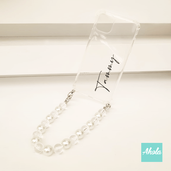 【Macy】Mixed Bead Strap TPU Transparent Phone Case 混珠掛繩自訂名字透明電話軟殼